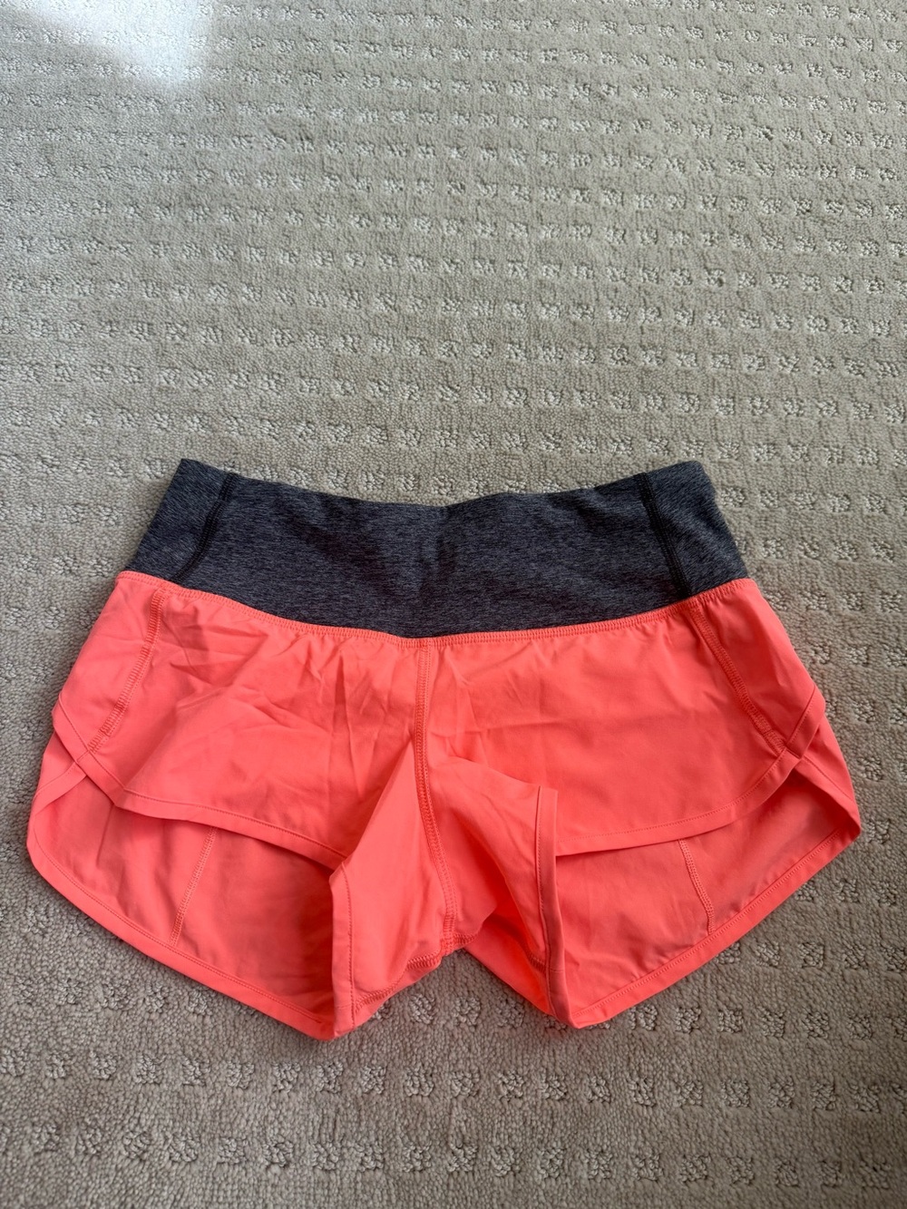 Lululemon Speed Up Coral Athletic Shorts with Charcoal Waistband